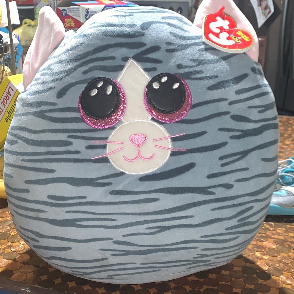 Ty Blue and Pink Striped Cat Plush